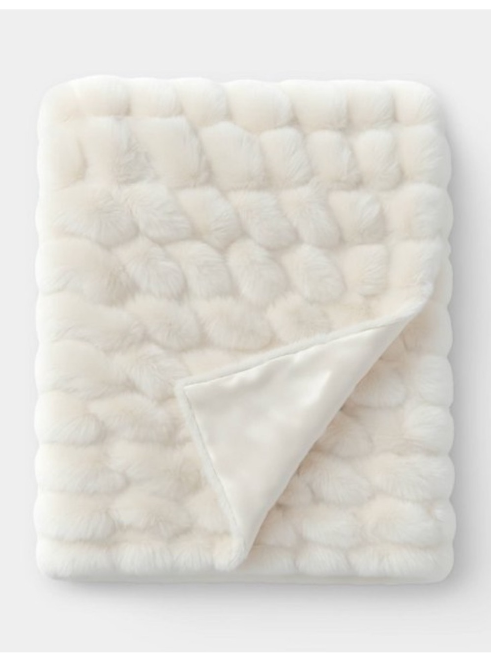 THRESHOLD NWT Ruched Faux Rabbit Fur Throw Blanket -Ivory